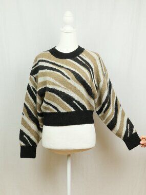 & Other Stories Striped Crew Neck Sweater Knit Black Brown Size S